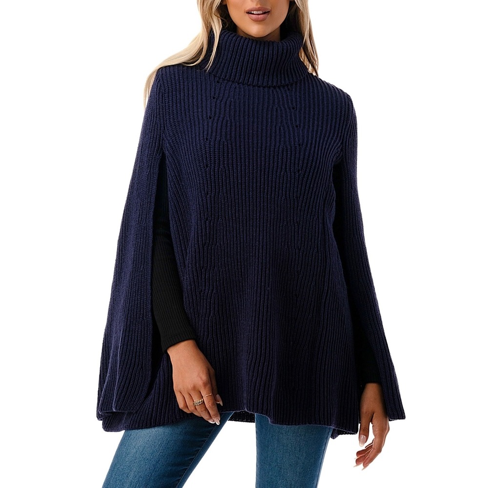 Marcus Adler Women's Knit Cowl Neck Cape Topper - Navy - One Size